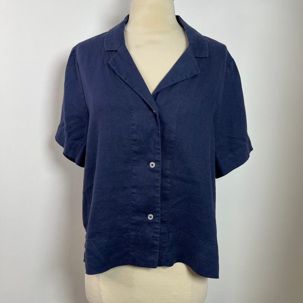 Quince Women's 100% Linen Classic Navy Blue Button Down Shirt Minimalist Size M - Picture 6 of 16